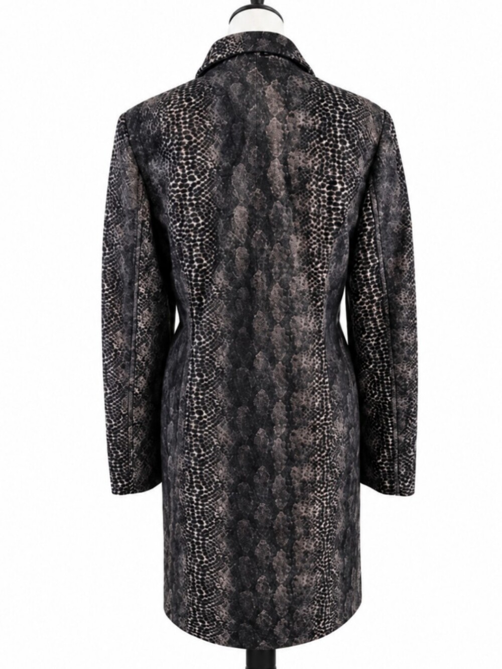 Vintage Guess Black Gray Snakeskin Print Mid Length Coat Jacket Womens Medium - Picture 3 of 11